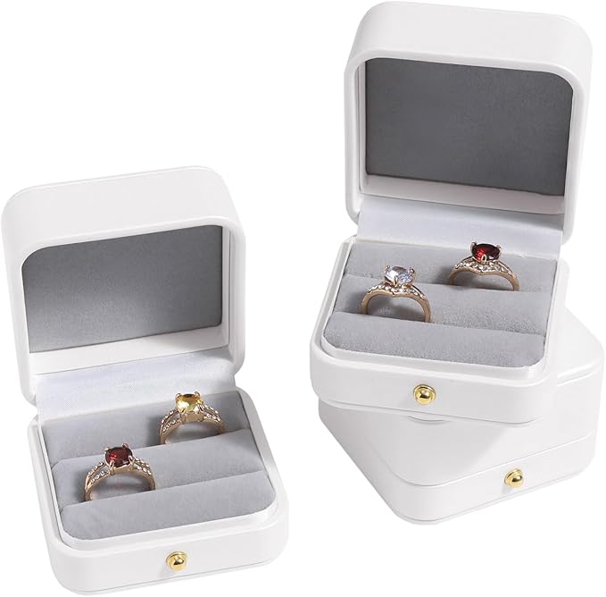 Velvet Ring Gift Box, Small Jewelry Earring Studs Holder Case for Wedding Day, Proposal, Engagement, Anniversary, Ring Display Storage Box for Women Girl (White DS)