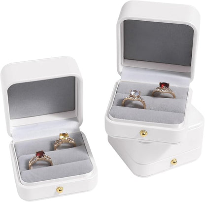 Velvet Ring Gift Box, Small Jewelry Earring Studs Holder Case for Wedding Day, Proposal, Engagement, Anniversary, Ring Display Storage Box for Women Girl (White DS)