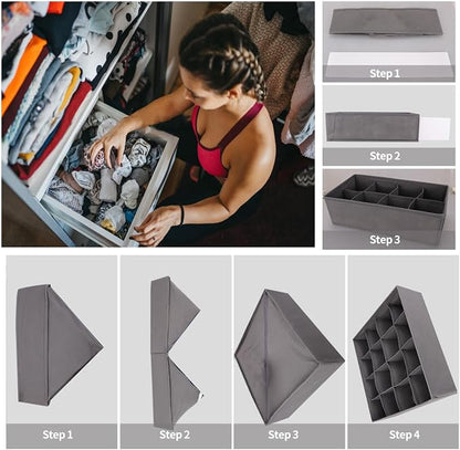 Lourome Underwear Organizer, 5 Set Foldable Fabric Underwear Drawer Organizer and Sock Organizer, Drawer Organizers for Clothing, Storage Bins for Underwear, Sock, Bra and Tie