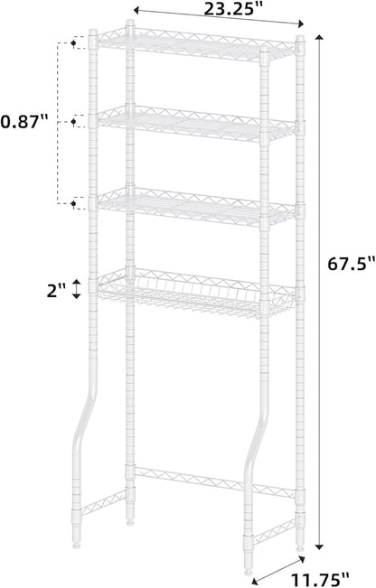 Simple Trending 4 Tier Over The Toilet Storage Rack, Bathroom Organizers and Storage Over Toilet with Adjustable Shelf and Basket, White
