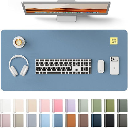 YSAGi Leather Desk Protector, Office Mat, Large Mouse Pad, Non-Slip PU Leather Blotter, Laptop Desk, Waterproof Writing Pad for Office and Home (Blue, 31.5" x 15.8")