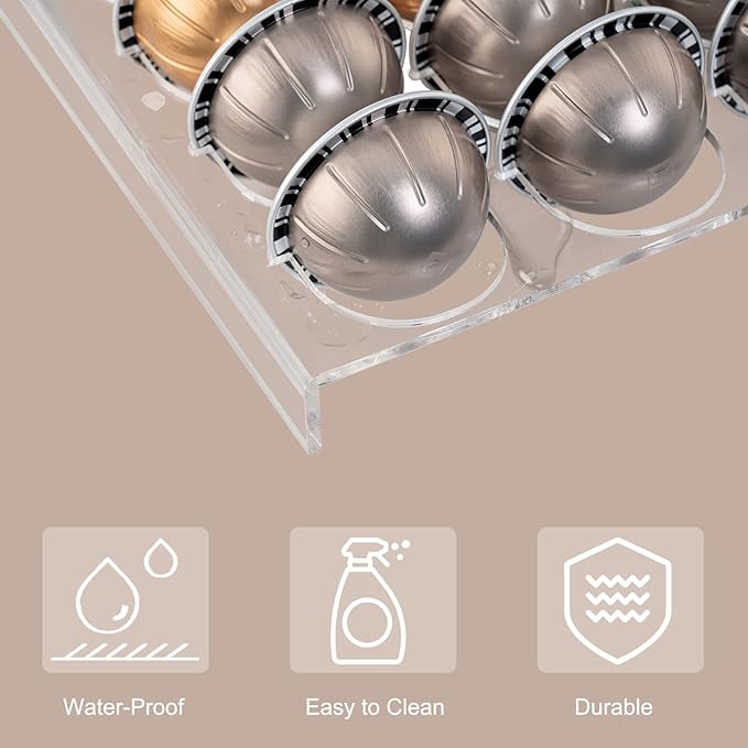 SUMERFLOS 2-Sets Coffee Pod Holder Storage Tray Compatible with Vertuoline Capsule, Drawer Insert Organizer Holds 60 Pods Drawer of Kitchen, Home, Office - Clear