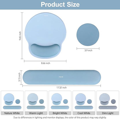 MOSISO Wrist Rest Support for Mouse Pad&Keyboard Set, Circle Curved Ergonomic Mousepad&Coaster Non-Slip Base Home/Office Pain Relief&Easy Typing Pad with Soft Cloth&Silicone Lining, Air Blue