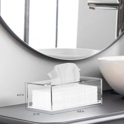 HIIMIEI Acrylic Tissue Box Cover, Rectangle Tissue Holder with Bottom Magnet, Modern Napkin Dispenser for Home Office Restaurant Clear