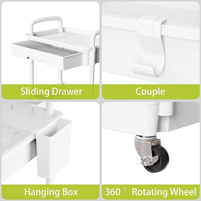 Sorgion 4 Tier Rolling Cart Organizer,Art Craft Diaper Bedside Snack Laundry Room Bathroom Organizer Narrow Thin Slim Rolling Trolley Utility Cart with Wheels for Kitchen,Office(White)