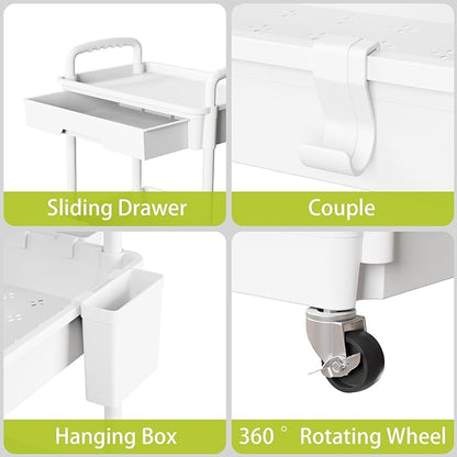 Sorgion 4 Tier Rolling Cart Organizer,Art Craft Diaper Bedside Snack Laundry Room Bathroom Organizer Narrow Thin Slim Rolling Trolley Utility Cart with Wheels for Kitchen,Office(White)