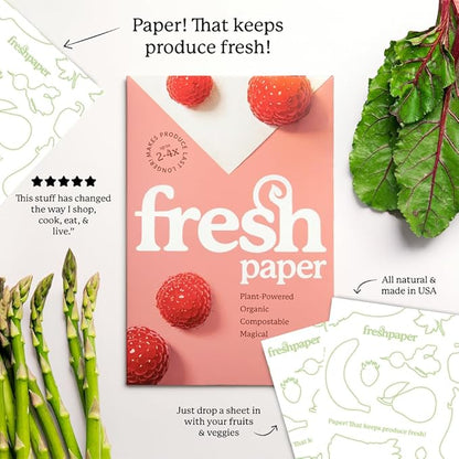 FRESHPAPER Keeps Fruits & Vegetables Fresh for 2-4x Longer, 24 Reusable Food Saver Sheets for Produce (3 Packs), Made in the USA