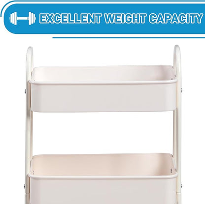 AGTEK 3-Tier Rolling Carts with Wheels, Rolling Utility Cart with Iron Frame for Kitchen, Plastic Shelves, Living Room, Office, White