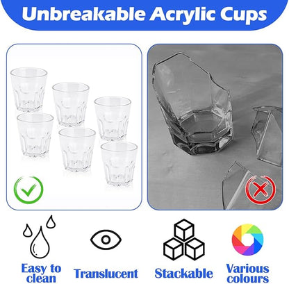 Plastic Drinking Glasses Set of 6, Unbreakable Water Tumbler, Acrylic Plastic Cups, Reusable Kids Drinking Cups for Children Kitchen Cocktail Picnic Party Juice Whiskey Wine (6pc-clear-260ml/9oz)