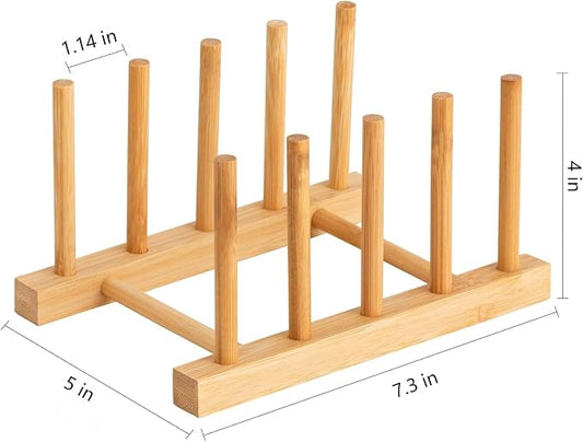 HBlife 4pcs Bamboo Dish Plate Bowl Cup Book Pot Lid Cutting Board Drying Rack Stand Drainer Storage Holder Organizer Kitchen Cabinet（Keep Dry）