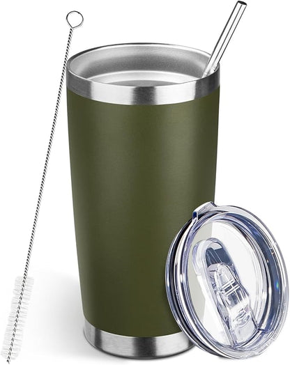 20oz Tumbler Bulk with Lid and Straw, Stainless Steel Double Wall Vacuum Insulated Travel Mug, Powder Coated Coffee Cups for Hot and Cold Drinks,Funny Gifts for Women Men(Navy Green,1)