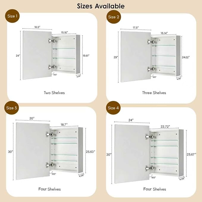 TEHOME 24'' x 30'' Black Recessed and Surface Mount Bathroom Medicine Cabinet with Mirror Matt Black Square Cornered Metal Framed Rounded Rectangle Medicine Cabinet Mirror