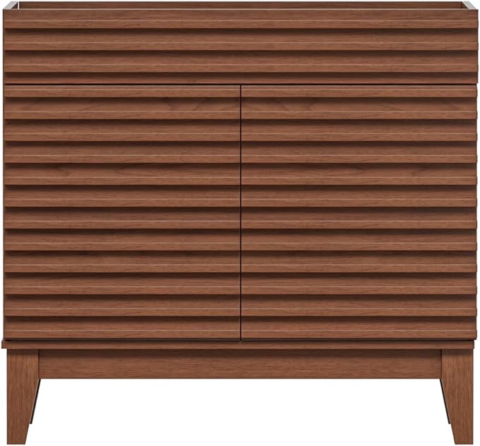 ROOMTEC 36" Bathroom Vanity, Mid-Century Freestanding Bathroom Cabinet Vanity with Storage, Particleboard Frame with Wood Grain Laminate, Walnut (Sink Basin Not Included)