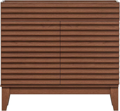 ROOMTEC 36" Bathroom Vanity, Mid-Century Freestanding Bathroom Cabinet Vanity with Storage, Particleboard Frame with Wood Grain Laminate, Walnut (Sink Basin Not Included)