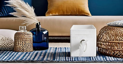 Hymmah Tray Tissue Box Cover Holder Unique Cube Design Tissue Dispenser Cover Decor for Vanity Counter Tops Also Great for Bedroom and Living Room White