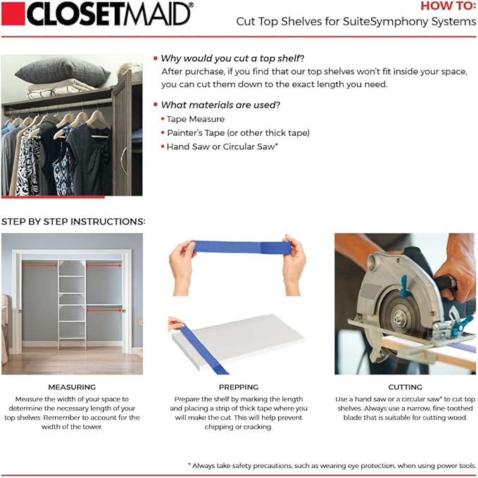 ClosetMaid SuiteSymphony Wood Closet Organizer Kit with Tower, 3 Hang Rods, Top Shelves, 4 Drawers, Doors, Adjustable, Fits Spaces 6 - 10 ft. Wide, Natural Grey