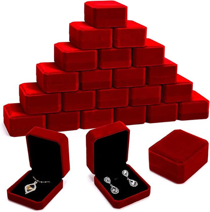 Sureio 24 Pcs Velvet Jewelry Gift Boxes Bulk for Necklace Pendant Ring Earring Display Case for Christmas Wedding(Wine Red)
