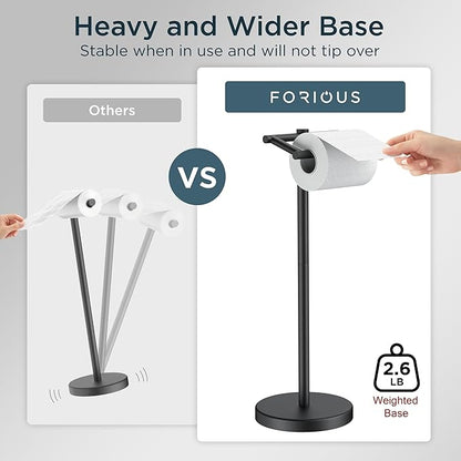 FORIOUS Toilet Paper Holder Wall Mount, Stainless Steel Rustproof Double Post Pivoting Tissue Roll Holder for Bathroom, Commercial Toilet Paper Dispenser Toilet Paper Stand, Matte Black