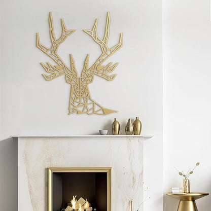 SIGNLEADER Metal Wall Art Decor Geometric Deer Head Modern Abstract Wall Sculpture Hangings Home Decoration for Living Room, Bedroom, Bathroom, Kitchen, Outdoor - 12" Gold