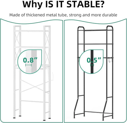 Kalrin Over The Toilet Storage with X Shape Side Guardrail, 3-Tier Over Toilet Storage Rack with Drain Basket, Freestanding Bathroom Organizer for Balcony Laundry, Pure White