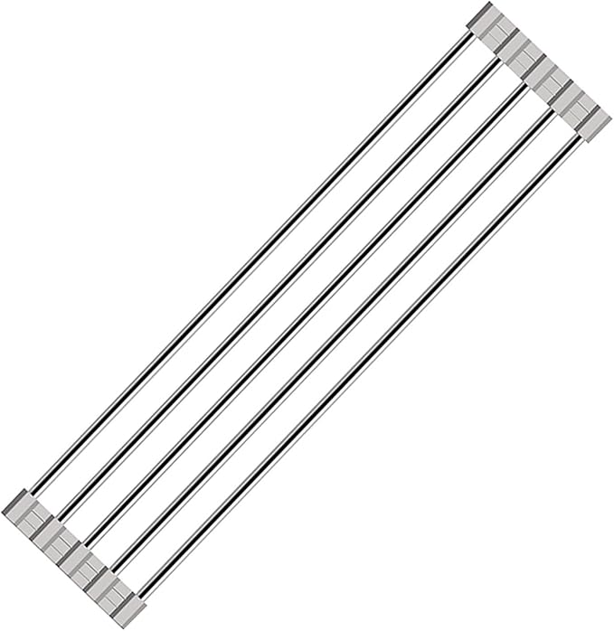 Ahyuan Roll up Dish Drying Rack Over The Sink Kitchen Roll up Sink Drying Rack Portable Dish Drainer Foldable Dish Drying Rack (Warm Gray, 17.8''X3.7'')