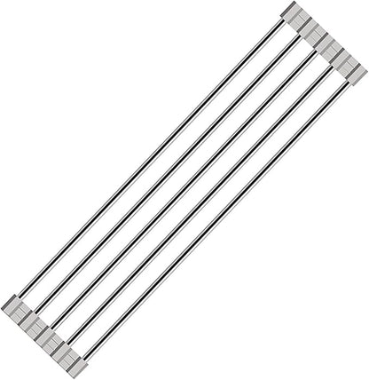 Ahyuan Roll up Dish Drying Rack Over The Sink Kitchen Roll up Sink Drying Rack Portable Dish Drainer Foldable Dish Drying Rack (Warm Gray, 17.8''X3.7'')