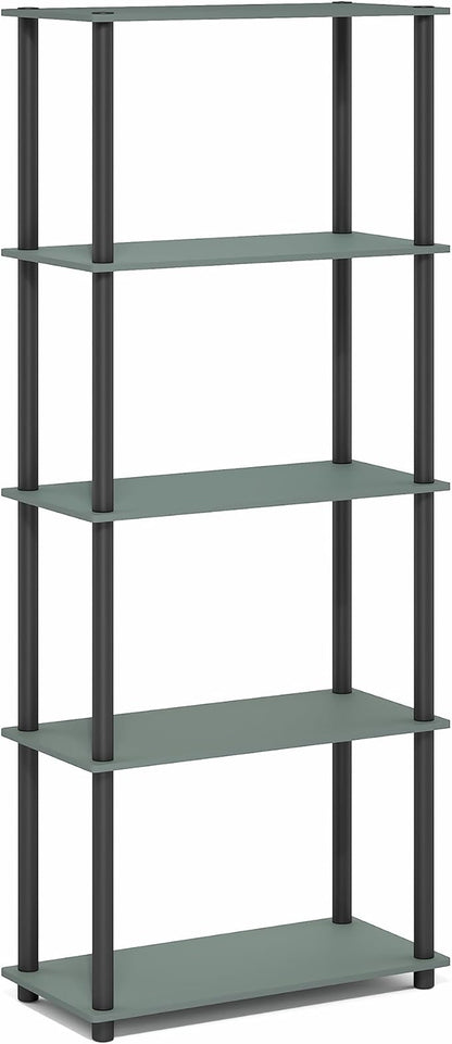 Furinno Turn-N-Tube Storage Shelves, 5-Tier Book Shelf, Corner Shelf, Toolless Open Shelves, for Organization and Storage, Living Room, Garage, Home Office, Sage Green