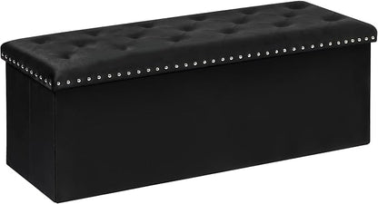 B FSOBEIIALEO Storage Ottoman Bench, Folding Tufted Ottomans with Storage, Extra Large 140L Storage Boxes Footrest Bench for Bedroom, Luxury Velvet Fabric 43 Inches Black