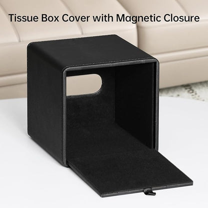 MEIBOOCH PU Leather Tissue Box Cover Square Tissue Box Holder with Magnetic Closure (Black)