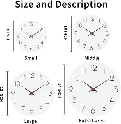 Mosewa Wall Clock 10 Inch Silent Non Ticking Battery Operated White Modern Office Simple Minimalist Decorative for Kitchen Home Bathroom Living Room