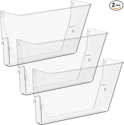 Gawerk 2 Pack Clear Single Pocket File Holder Hanging Wall Organizer, Wall Mount Mails Magazines Organizer for Office and Home (Clear, 3 Pack)