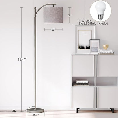 SUNMORY Arc Floor Lamp,Modern Floor Lamp with 9W 3 Color Temperatures Bulb,Metal Standing Lamps with Adjustable Hanging Lampshade,Tall Floor Lamps for Living Room,Bedroom,Office