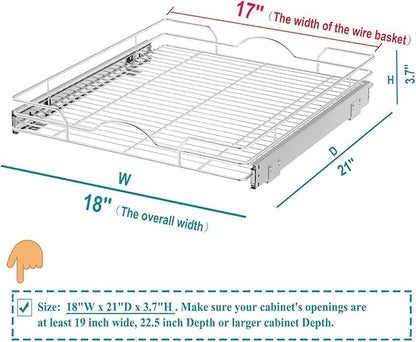 OCG Pull Out Cabinet Organizer (18" W x 21" D), Pull out Drawers, Cabinet Pull Out Shelves for Base Cabinet Organization in Kitchen Bathroom Pantry, Bottom Mount, Chrome Finish
