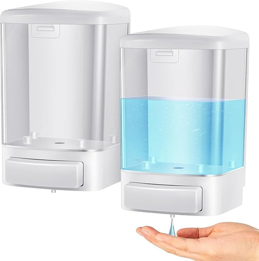 Hushee 2 Pcs Commercial Soap Dispenser Hand Wall Mounted Bathroom 33.8oz/1000ml Manual Soap Dispenser Liquid Containers with Pump White Shower Plastic Wash Wall Container Shampoo Gel for Kitchen Hotel