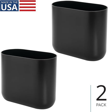 iDesign Small Slim Plastic Bathroom Trash Can, Garbage Can for Bedroom, Office, Desk, Dorm, 2-Pack, Black