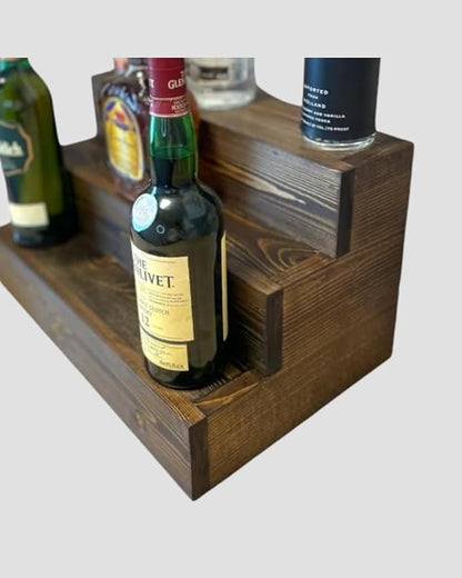Handmade Tiered Display Shelving - Three Tier Bar Display - Bar Organizer - Liquor Bottle Display (12" without Back, Dark Walnut)