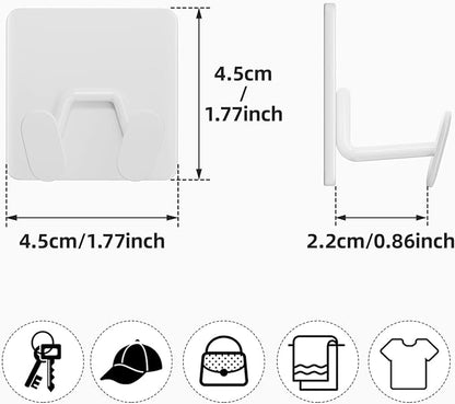 susswiff Adhesive Shower Hooks for Bathroom - Extra Sticky Stainless, Wall Hooks for Hanging Towel, Razor, Loofah, Robe, Coat, Heavy Duty Hanger for Kitchen, Bedroom, Door, Metal, Matt White, 6 Pack