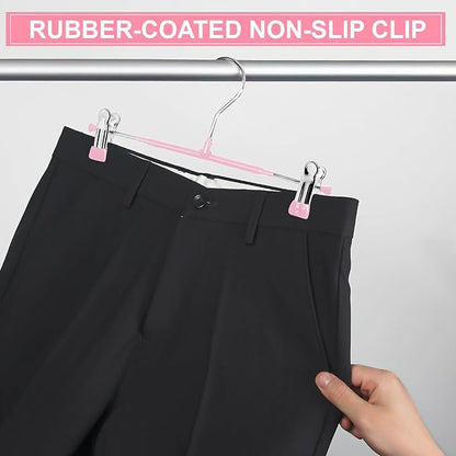 POZEAN Pants Hangers with Clips for Women 50 Pack, 12Inch Adjustable Heavy Duty Skirt Hangers, Space Saving Non-Slip Shorts Jeans Trousers Clothes Hangers, Pink