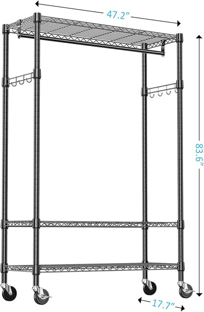 IZEUK Heavy Duty Rolling Garment Rack Wire Clothes Rack for Hanging Clothes (Black, Z2-17.7" D x 47.2" W x 83.6" H)