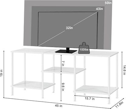 White TV Stand with Storage for 50 Inch TV Modern Entertainment Center with Open Storage Shelves 3 Tier Wood TV Console Table Media Cabinet for Living Room Bedroom Office