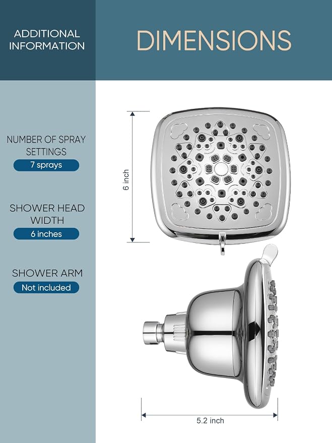 Cobbe Filtered Shower Head, 7 Modes High Pressure Shower Heads - 16 Stage Shower Head Filter for Hard Water for Remove Chlorine and Harmful Substances (Luxury Polished Chrome, 6 Inch Square)