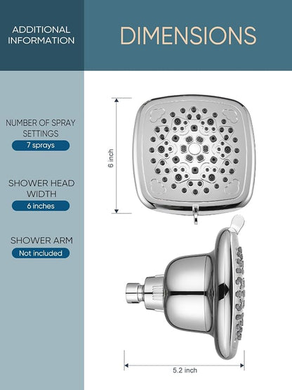 Cobbe Filtered Shower Head, 7 Modes High Pressure Shower Heads - 16 Stage Shower Head Filter for Hard Water for Remove Chlorine and Harmful Substances (Luxury Polished Chrome, 6 Inch Square)