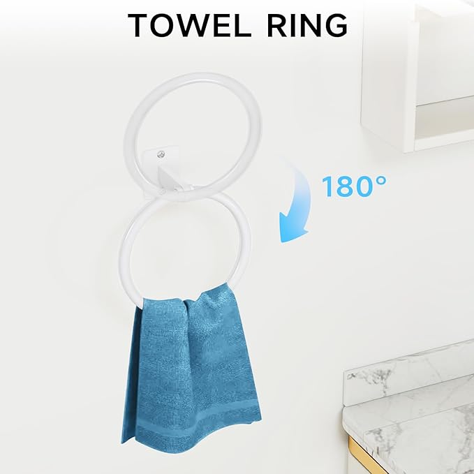 KLJKPA Bathroom Accessories Set, 4 Pieces White Bathroom Hardware Set, 24 inch Towel Bar, Towel Racks for Bathroom, Robe Towel Hooks, Toilet Paper Holder Wall Mounted