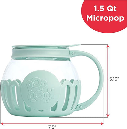 Ecolution Patented Micro-Pop Microwave Popcorn Popper with Temperature Safe Glass, 3-in-1 Lid Measures Kernels and Melts Butter, Made Without BPA, Dishwasher Safe, 1.5-Quart, Aqua (Pack of 4)