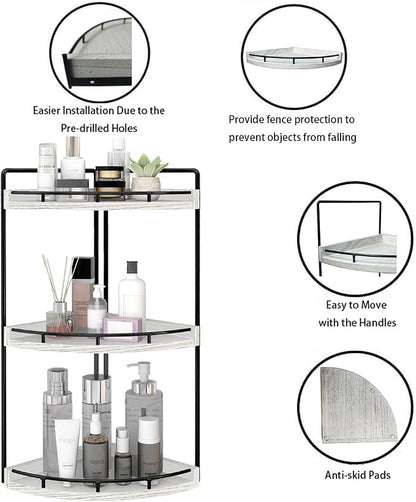 Dorhors 3-Tier Corner Bathroom Organizer Countertop for Storage,Vanity Tray,Wood Counter Organizer for Kitchen,Bathroom,Dresser (Rustic White)