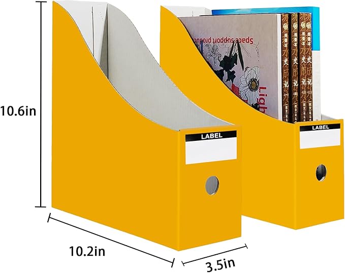Limitliho 6 Pack Cardboard Magazine Holder for Desk, Book Bins for Classroom Library,Office,Home, 10.6" H x 10.2" L x 3.5" W in Magazine File Holder(Yellow)