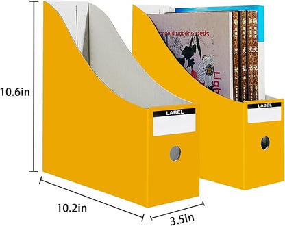 Limitliho 6 Pack Cardboard Magazine Holder for Desk, Book Bins for Classroom Library,Office,Home, 10.6" H x 10.2" L x 3.5" W in Magazine File Holder(Yellow)