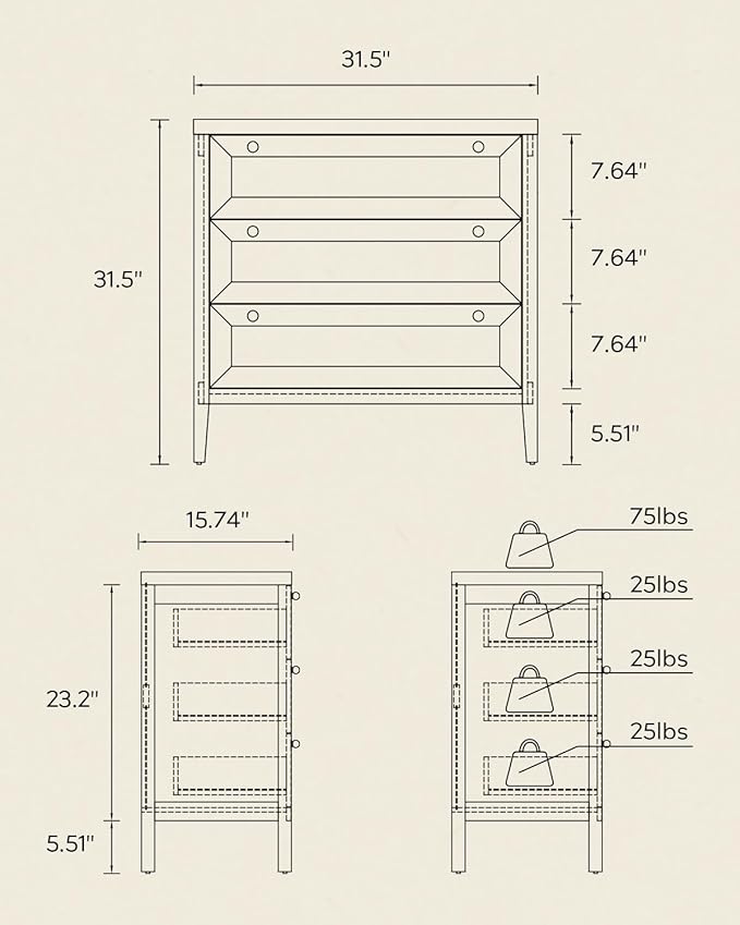 3 Drawers Dresser for Bedroom Set of 2, Farmhouse Closet Storage Organizer with Golden Handles, Wooden Nightstand End Table for Living Room, Bedroom, Entryway, Hallway, Light Oak