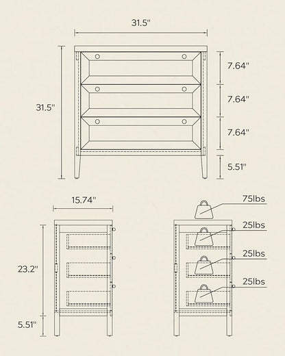 3 Drawers Dresser for Bedroom, Farmhouse Closet Storage Organizer with Golden Handles, Wooden Nightstand End Table for Living Room, Bedroom, Entryway, Hallway, Light Oak