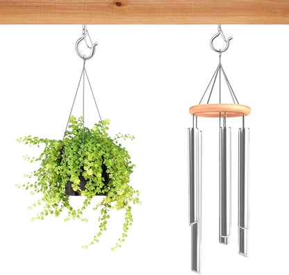 48 PCS Q-Hanger Hooks, Screw Hooks for Outdoor String Lights, Safety Buckle Design Cup Eye Hook for Hanging Christmas Lights, Plants, Mounted on Wall Ceiling, Include 1 Wing Nut Driver, Silver